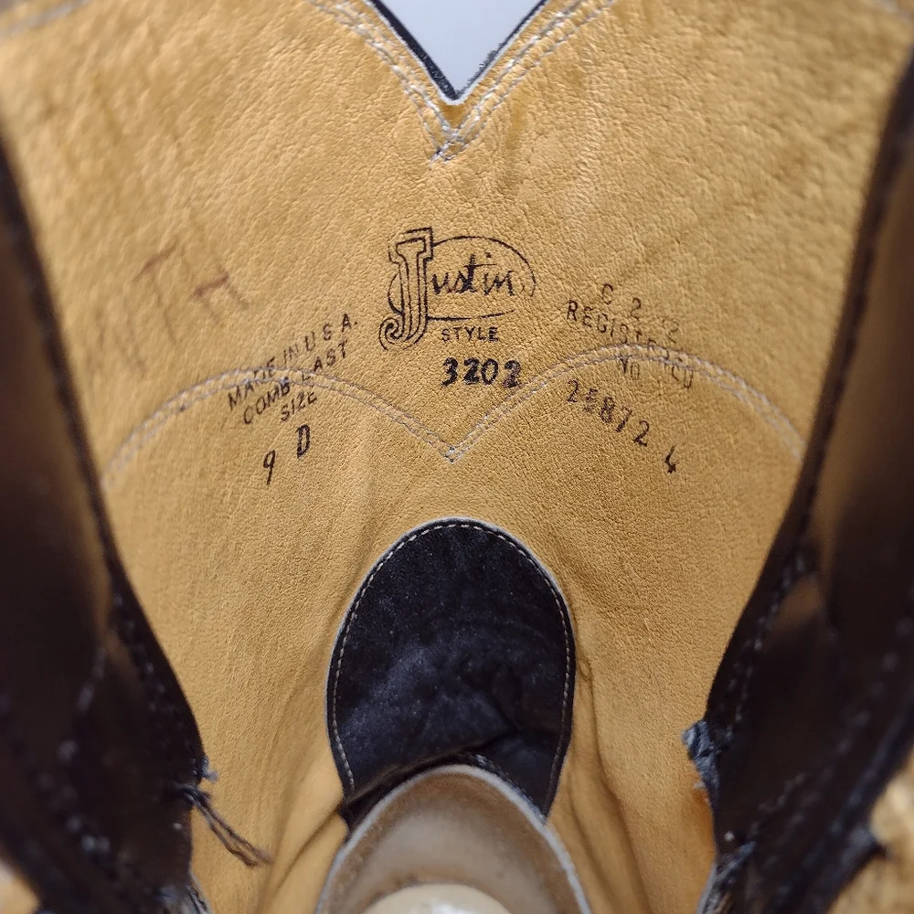 Justin Classic Black Leather Men's Boots Size (9)D Made In USA - Picture 7 of 12